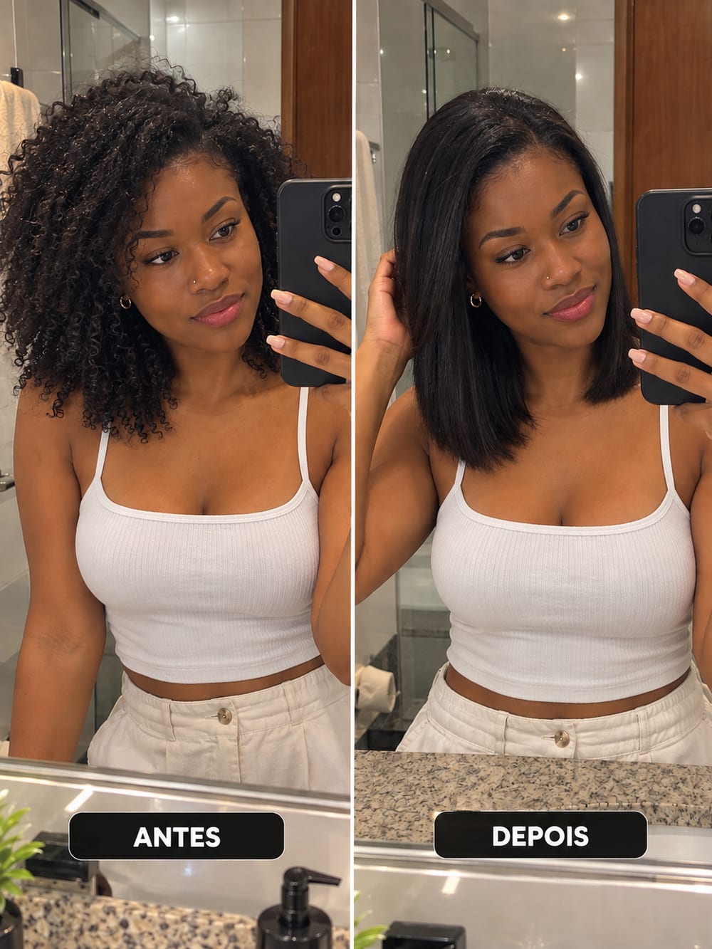 Antes e depois da Progressiva Havana em cabelo cacheado